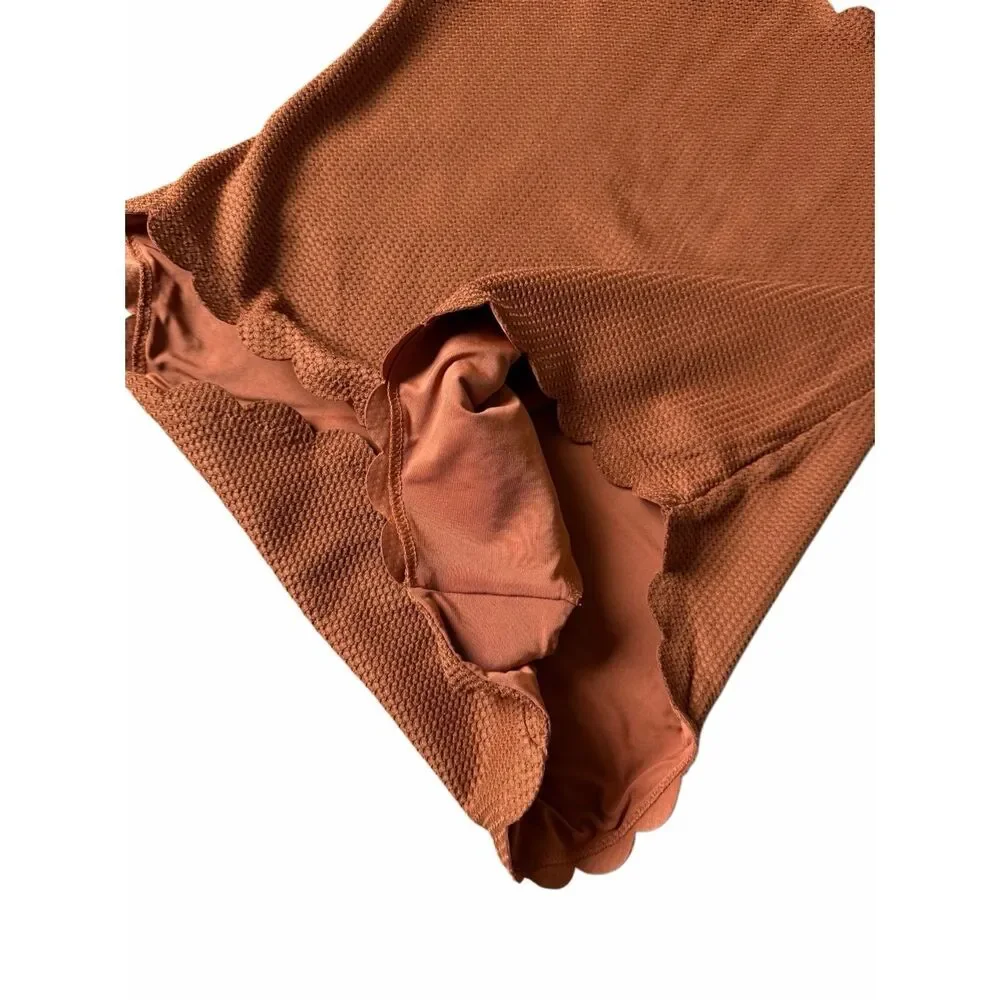 Aerie Swimsuit One Piece Waffle Scalloped‎ Brown Large